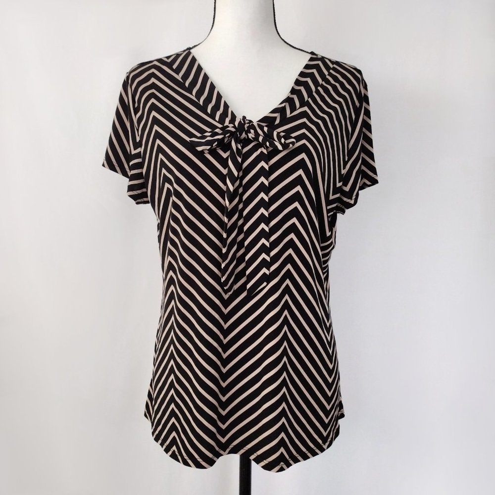 Diana Belle Chevron Stripe Front Bow Drape Blouse
